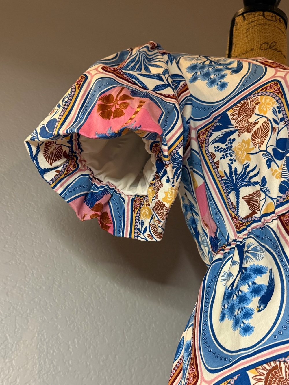 Joie Tile Beach Floral Mini Dress in Blue, Pink & Tan - Picture 3 of 5